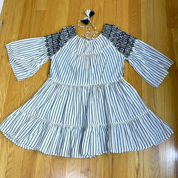 Free People Dress Lola Babydoll Embroidered Striped Mini Black White (S) - Picture 7 of 8